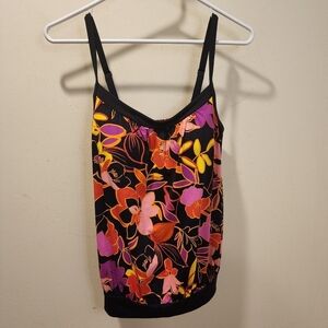 LAND'S END Floral Black Background Tankini Swim Bathing Suit size 10